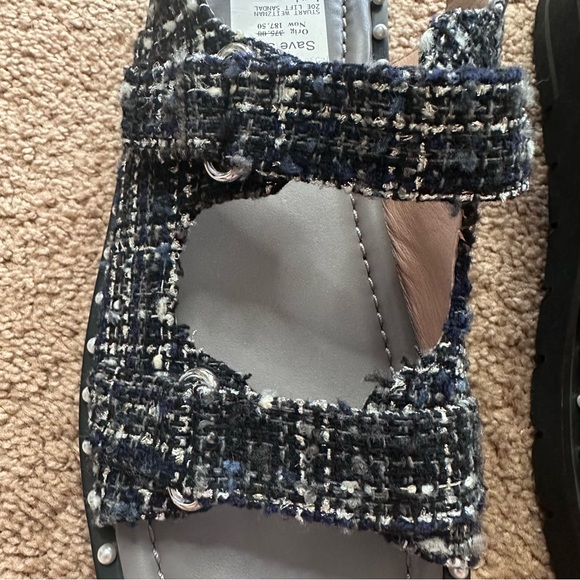 NEW Stuart Weitzman Zoe Lift Sandals Sz 40 Metallic Tweed Pearl Dad Sandal - Picture 10 of 13